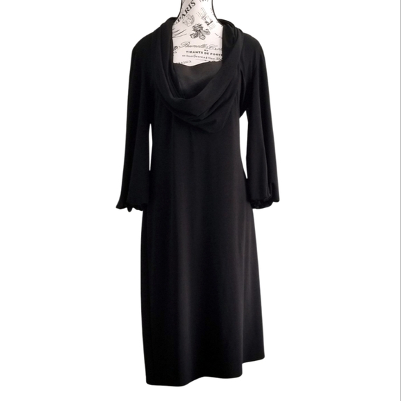 🇨🇦 Joseph Ribkoff Midi Dress With Big Cowl Neck And Puffed Balloon Sleeves - Picture 1 of 8